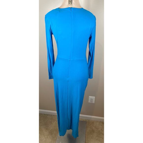 SOLACE LONDON Lorena Draped Deep V Neck Azure Blue Midi Dress Size 4 - Picture 7 of 9